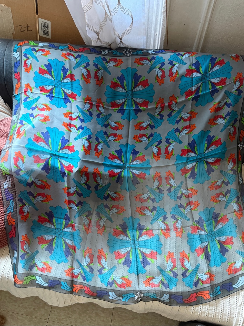 CHROME HEARTS 'MULTICOLOR' GREY SILK SCARF
